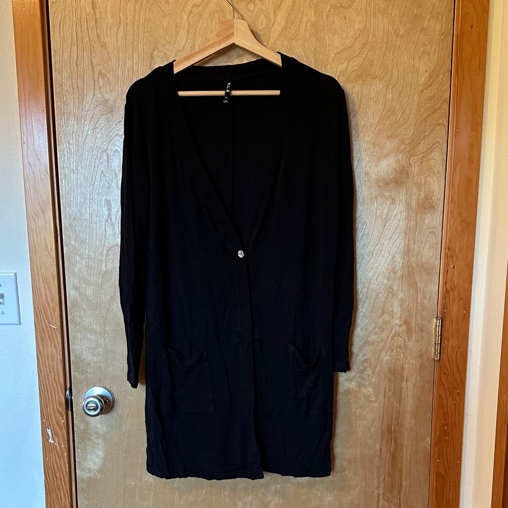Soft Black Bamboo Knit Women's Sweater Long Cardigan with Pockets